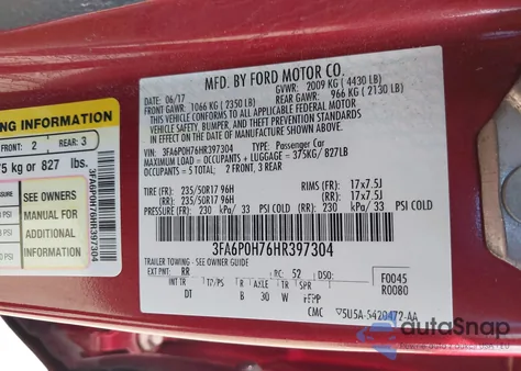 2017 Ford Fusion Se from USA, damaged, VIN 3FA6P0H76HR397304